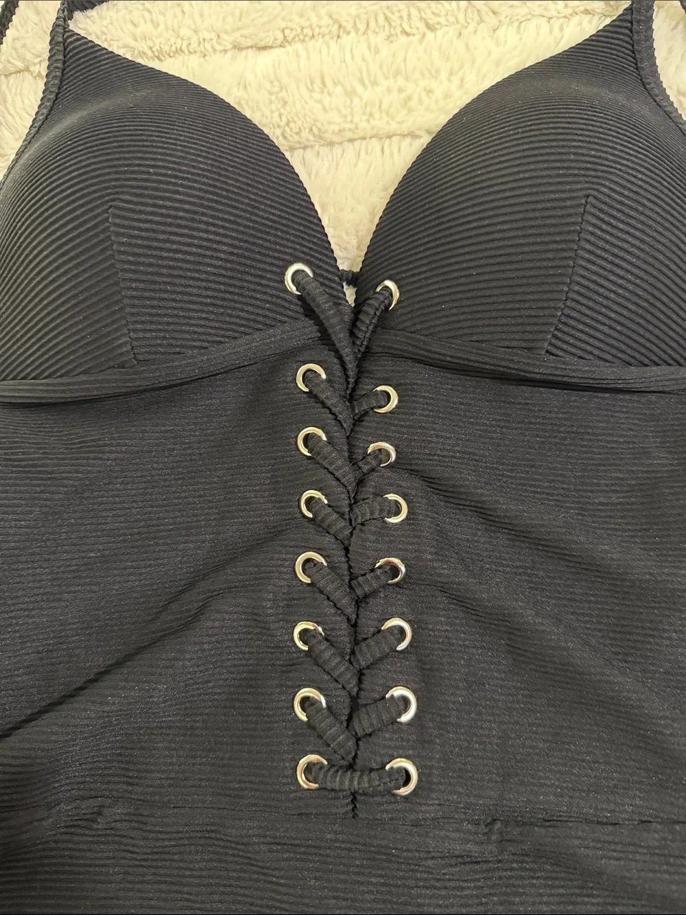 Black Lace-Up One-Piece Swimsuit